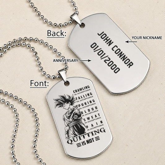 Personalized Dragon Ball Z Goku Dog Tag Necklace - “Quitting Is Not” Engraved Stainless Steel Military Pendant Gift for Men