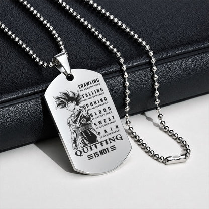Dragon Ball Engraved Dog Tag Necklace - DRD066 - Goku - Quitting Is Not - Military Ball Chain - 316L Stainless Steel