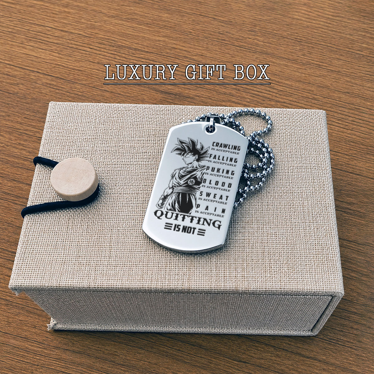 Dragon Ball Engraved Dog Tag Necklace - DRD066 - Goku - Quitting Is Not - Military Ball Chain - 316L Stainless Steel