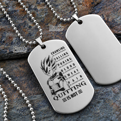 Personalized Dragon Ball Z Vegeta Dog Tag Necklace - “Quitting Is Not” Engraved Stainless Steel Military Pendant Gift for Men