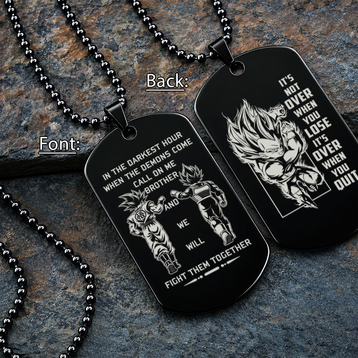 Personalized Dragon Ball Z Goku & Vegeta Brother Dog Tag Necklace - "Call On Me Brother" Engraved Stainless Steel Military Pendant Gift for Men