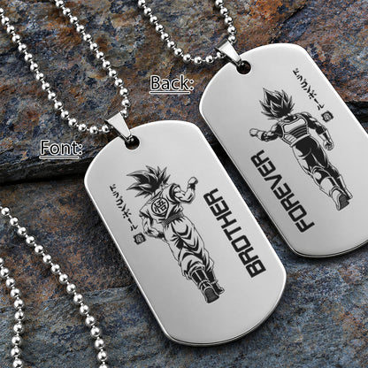 Dragon Ball Engraved Dog Tag Necklace - DRD070 - Goku - Vegeta - Brother Forever - Military Ball Chain - 316L Stainless Steel