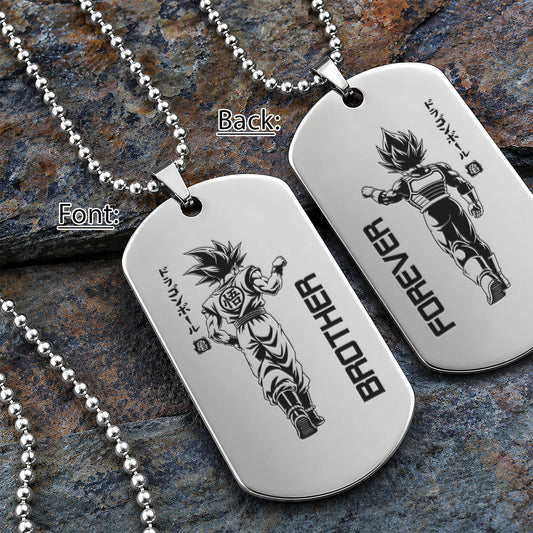 Dragon Ball Engraved Dog Tag Necklace - DRD070 - Goku - Vegeta - Brother Forever - Military Ball Chain - 316L Stainless Steel