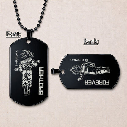 Dragon Ball Engraved Dog Tag Necklace - DRD071 - Goku - Vegeta - Brother Forever - Military Ball Chain - 316L Stainless Steel