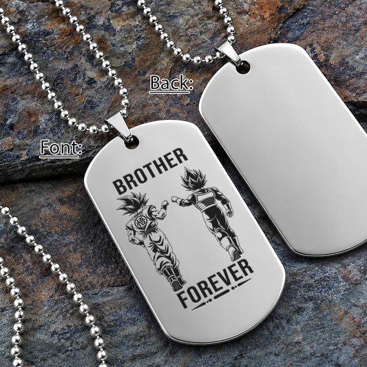 Personalized Dragon Ball Z Goku & Vegeta Brother Dog Tag Necklace - "Brother Forever" Engraved Stainless Steel Military Pendant Gift for Men