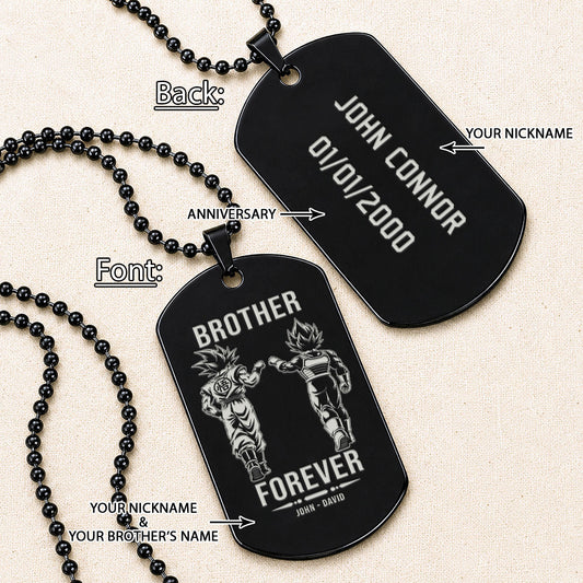 Dragon Ball Engraved Dog Tag Necklace - DRD073 - Goku - Vegeta - Brother Forever - Military Ball Chain - 316L Stainless Steel