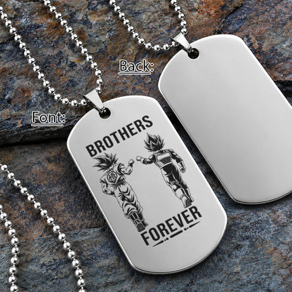Dragon Ball Engraved Dog Tag Necklace - DRD074 - Goku - Vegeta - Brothers Forever - Military Ball Chain - 316L Stainless Steel