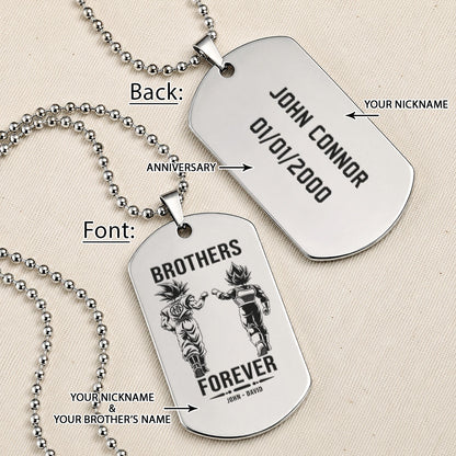 Dragon Ball Engraved Dog Tag Necklace - DRD074 - Goku - Vegeta - Brothers Forever - Military Ball Chain - 316L Stainless Steel