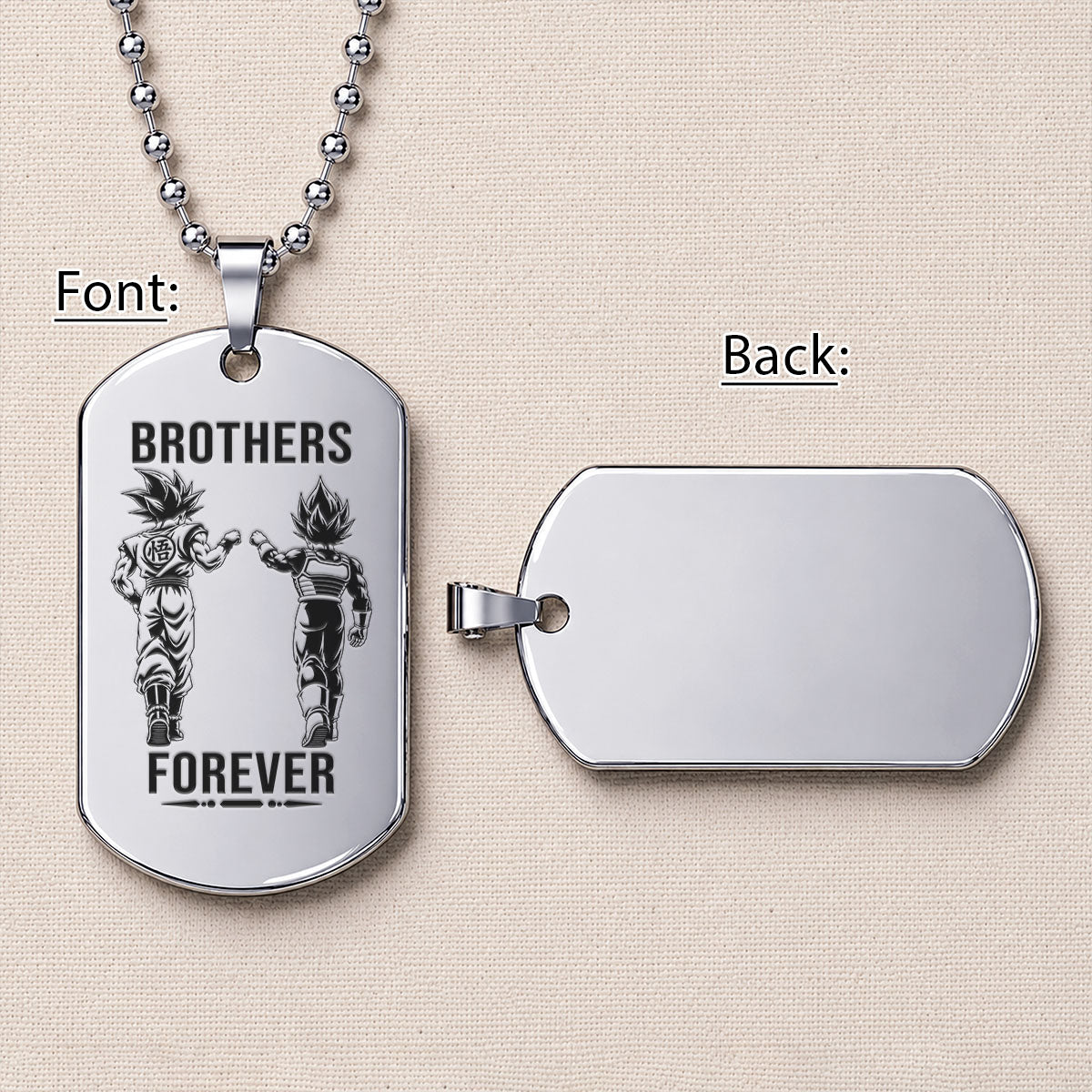 Dragon Ball Engraved Dog Tag Necklace - DRD074 - Goku - Vegeta - Brothers Forever - Military Ball Chain - 316L Stainless Steel