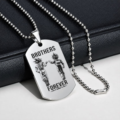 Dragon Ball Engraved Dog Tag Necklace - DRD074 - Goku - Vegeta - Brothers Forever - Military Ball Chain - 316L Stainless Steel