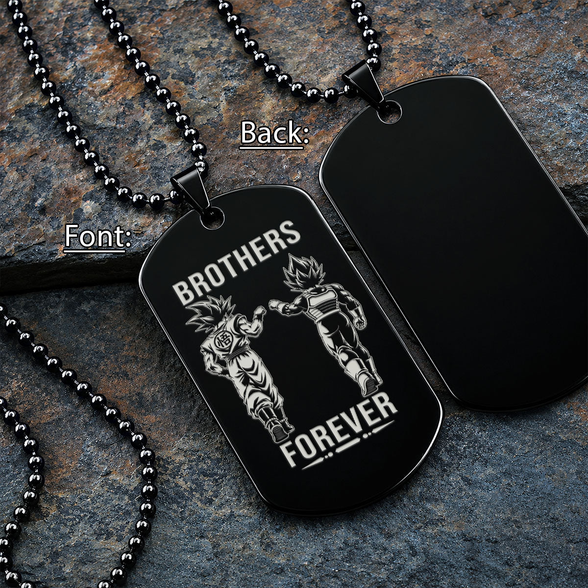 Dragon Ball Engraved Dog Tag Necklace - DRD075 - Goku - Vegeta - Brothers Forever - Military Ball Chain - 316L Stainless Steel