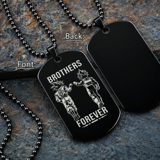 Dragon Ball Engraved Dog Tag Necklace - DRD075 - Goku - Vegeta - Brothers Forever - Military Ball Chain - 316L Stainless Steel