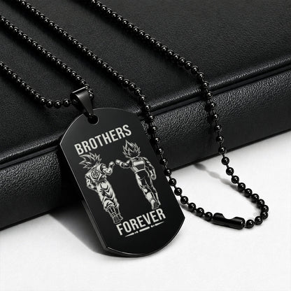 Dragon Ball Engraved Dog Tag Necklace - DRD075 - Goku - Vegeta - Brothers Forever - Military Ball Chain - 316L Stainless Steel