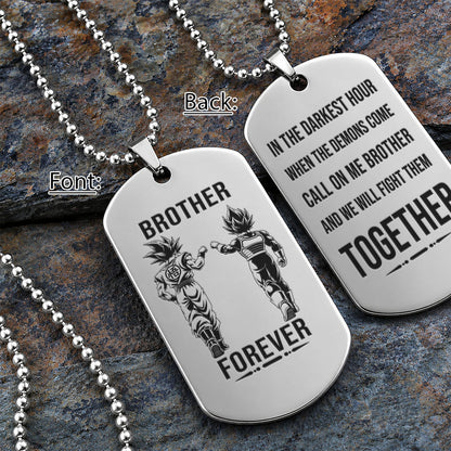 Dragon Ball Engraved Dog Tag Necklace - DRD076 - Goku - Vegeta - Brother Forever - Military Ball Chain - 316L Stainless Steel