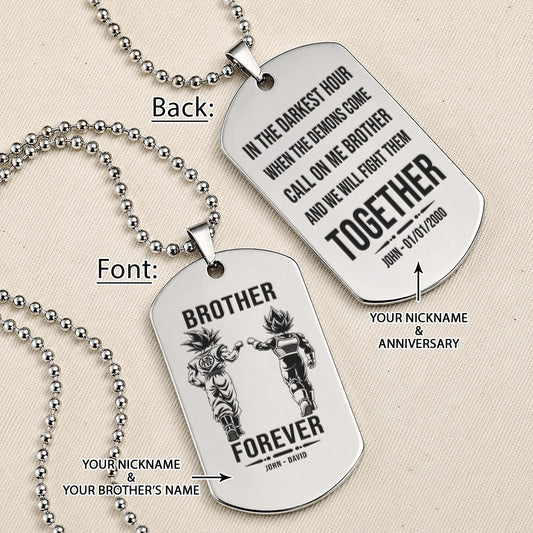 Dragon Ball Engraved Dog Tag Necklace - DRD076 - Goku - Vegeta - Brother Forever - Military Ball Chain - 316L Stainless Steel