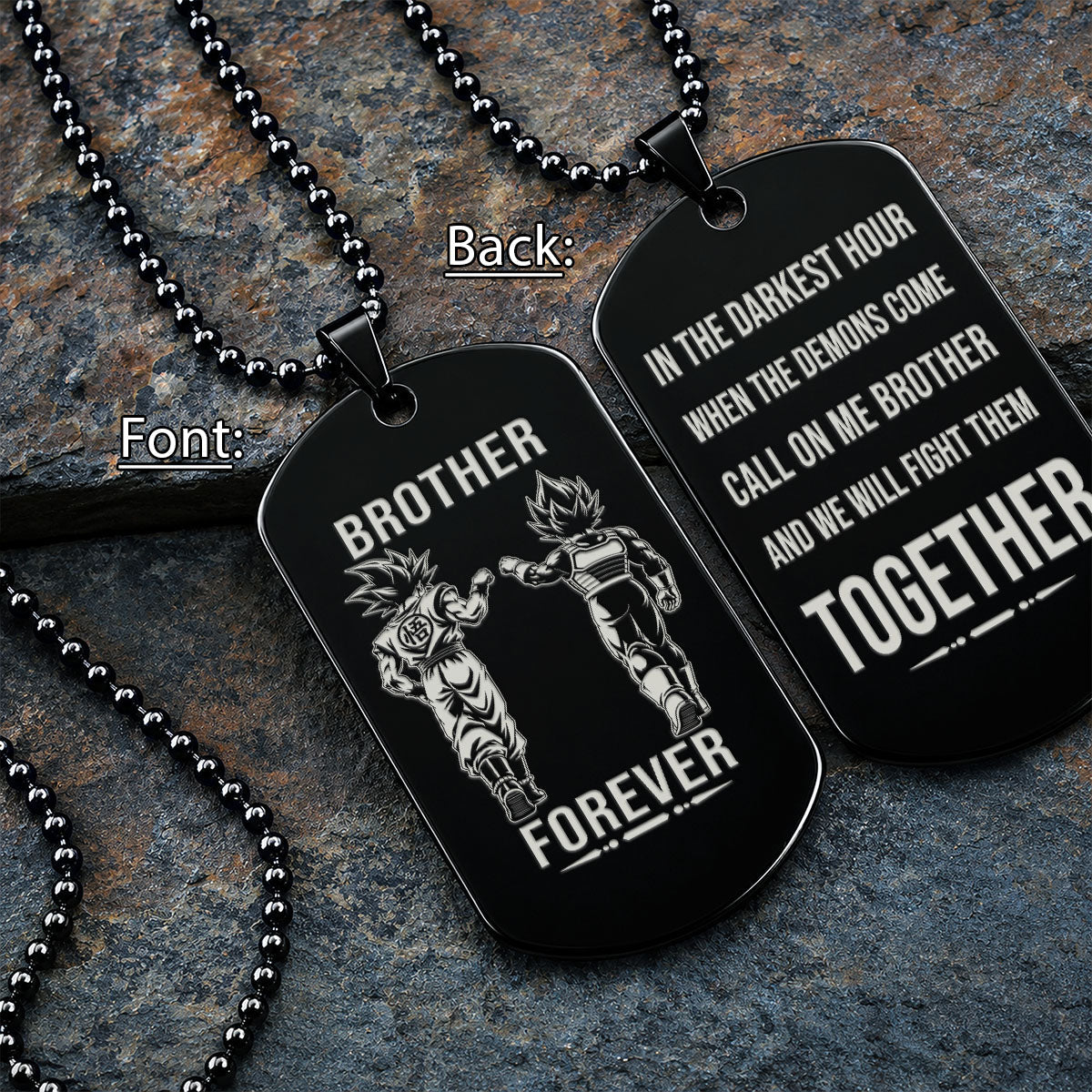 Personalized Dragon Ball Z Goku & Vegeta Brother Dog Tag Necklace - "Brother Forever" Engraved Stainless Steel Military Pendant Gift for Men