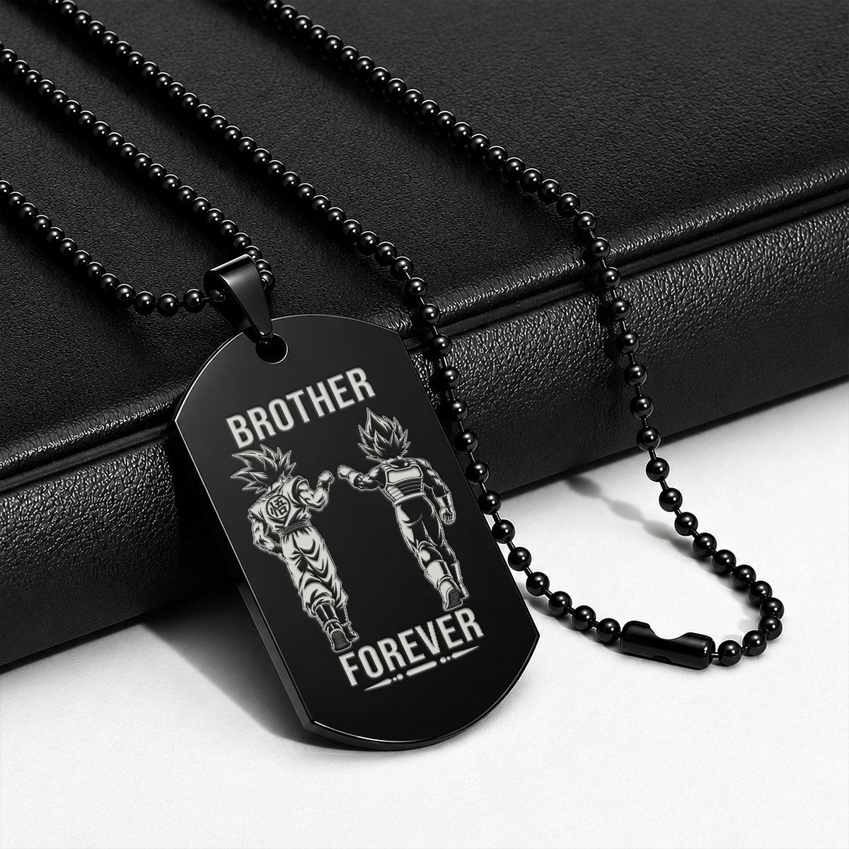 Dragon Ball Engraved Dog Tag Necklace - DRD077 - Goku - Vegeta - Brother Forever - Military Ball Chain - 316L Stainless Steel