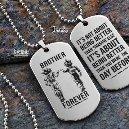 Dragon Ball Engraved Dog Tag Necklace - DRD078 - Goku - Vegeta - Brother Forever - Military Ball Chain - 316L Stainless Steel