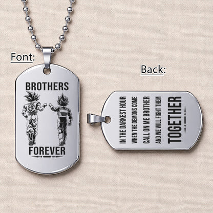 Dragon Ball Engraved Dog Tag Necklace - DRD080 - Goku - Vegeta - Brothers Forever - Military Ball Chain - 316L Stainless Steel