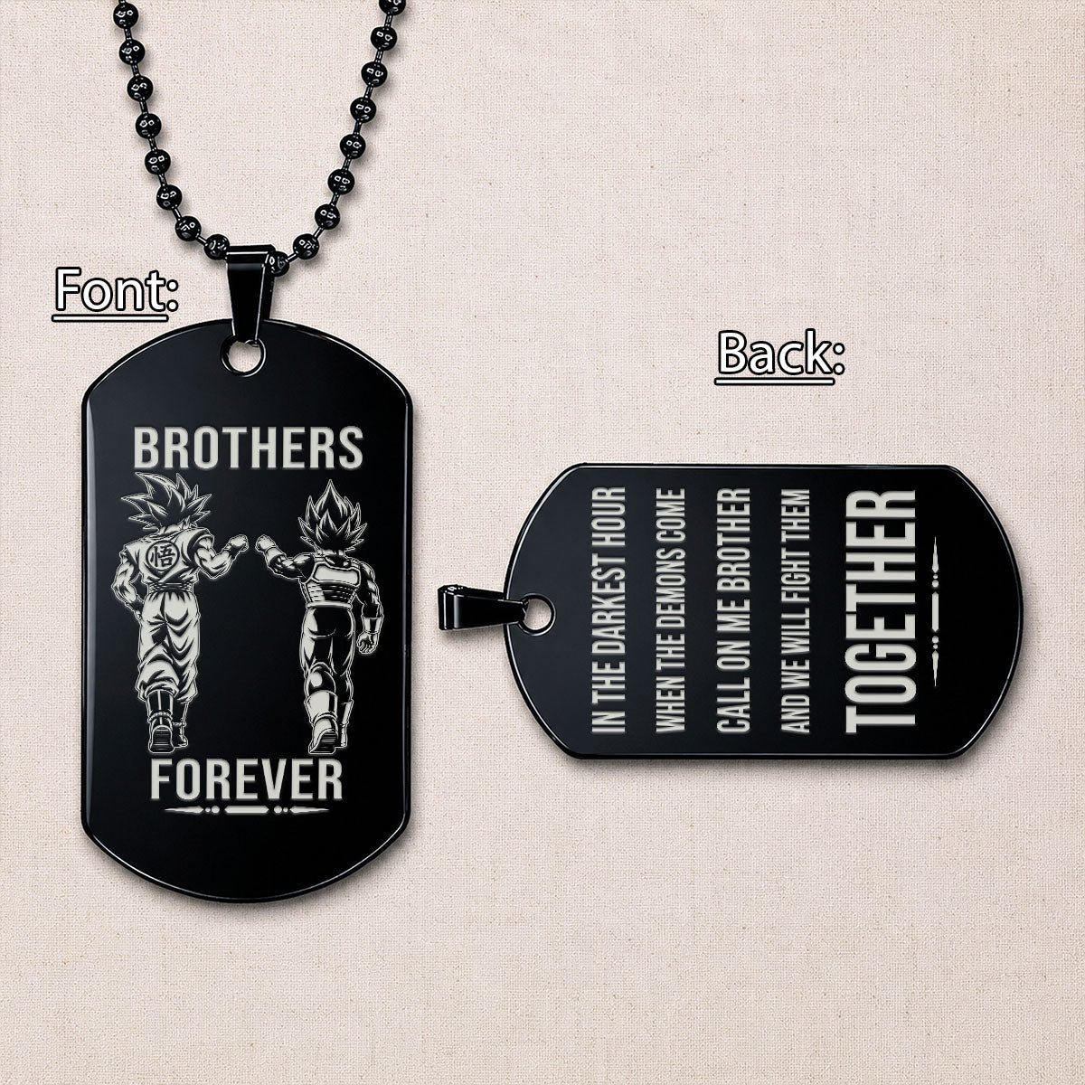 Dragon Ball Engraved Dog Tag Necklace - DRD081 - Goku - Vegeta - Brothers Forever - Military Ball Chain - 316L Stainless Steel