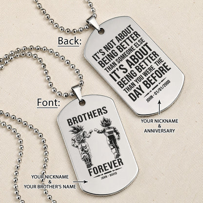 Personalized Dragon Ball Z Goku & Vegeta Brother Dog Tag Necklace - "Brothers Forever" Engraved Stainless Steel Military Pendant Gift for Men