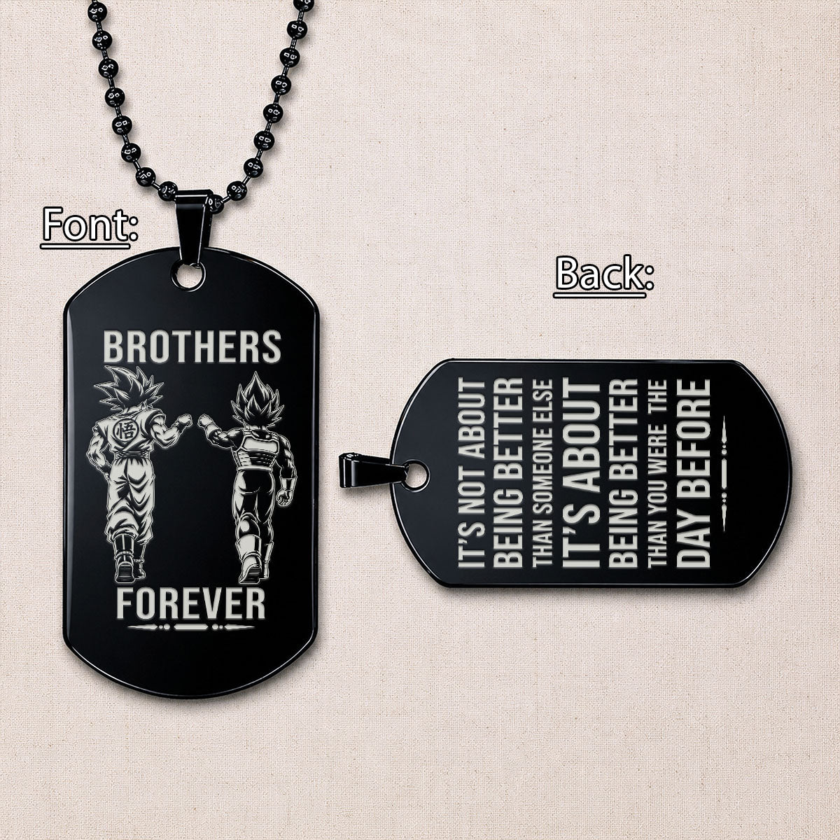 Dragon Ball Engraved Dog Tag Necklace - DRD083 - Goku - Vegeta - Brothers Forever - Military Ball Chain - 316L Stainless Steel