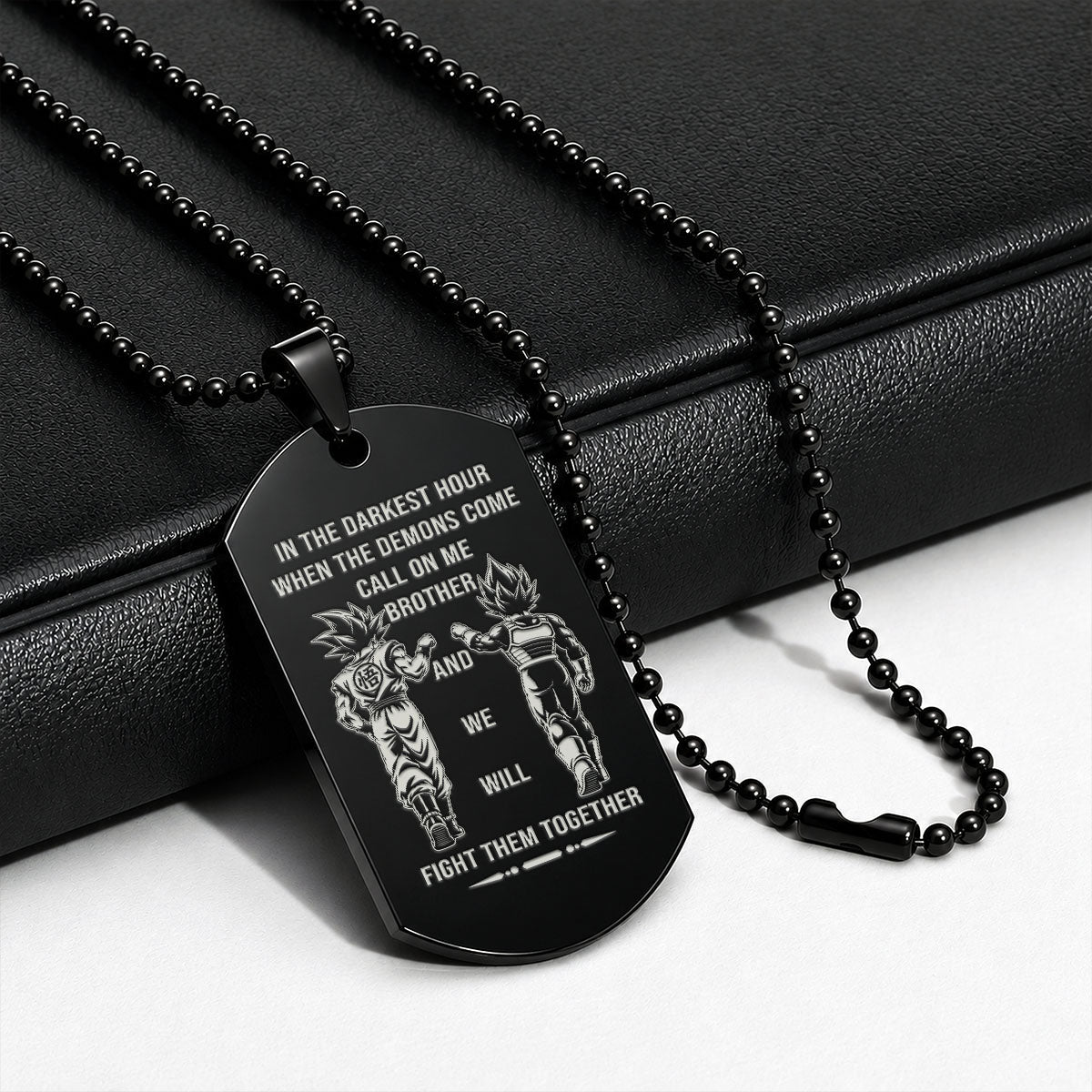 Dragon Ball Engraved Dog Tag Necklace - DRD085 - Goku - Vegeta - Call On Me Brother - Military Ball Chain - 316L Stainless Steel