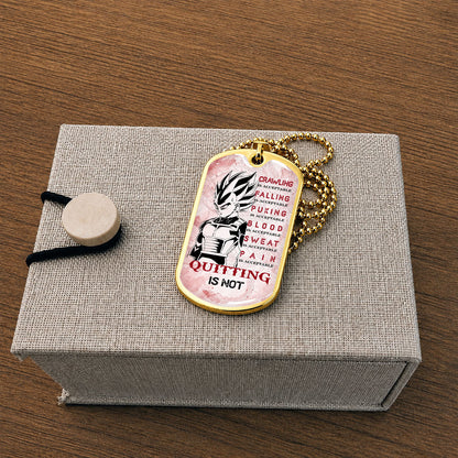 Personalized Dragon Ball Vegeta Dog Tag Necklace - Motivational Quote “Quitting Is Not” Stainless Steel Pendant - Anime Gift for DBZ Fans - DRDL014