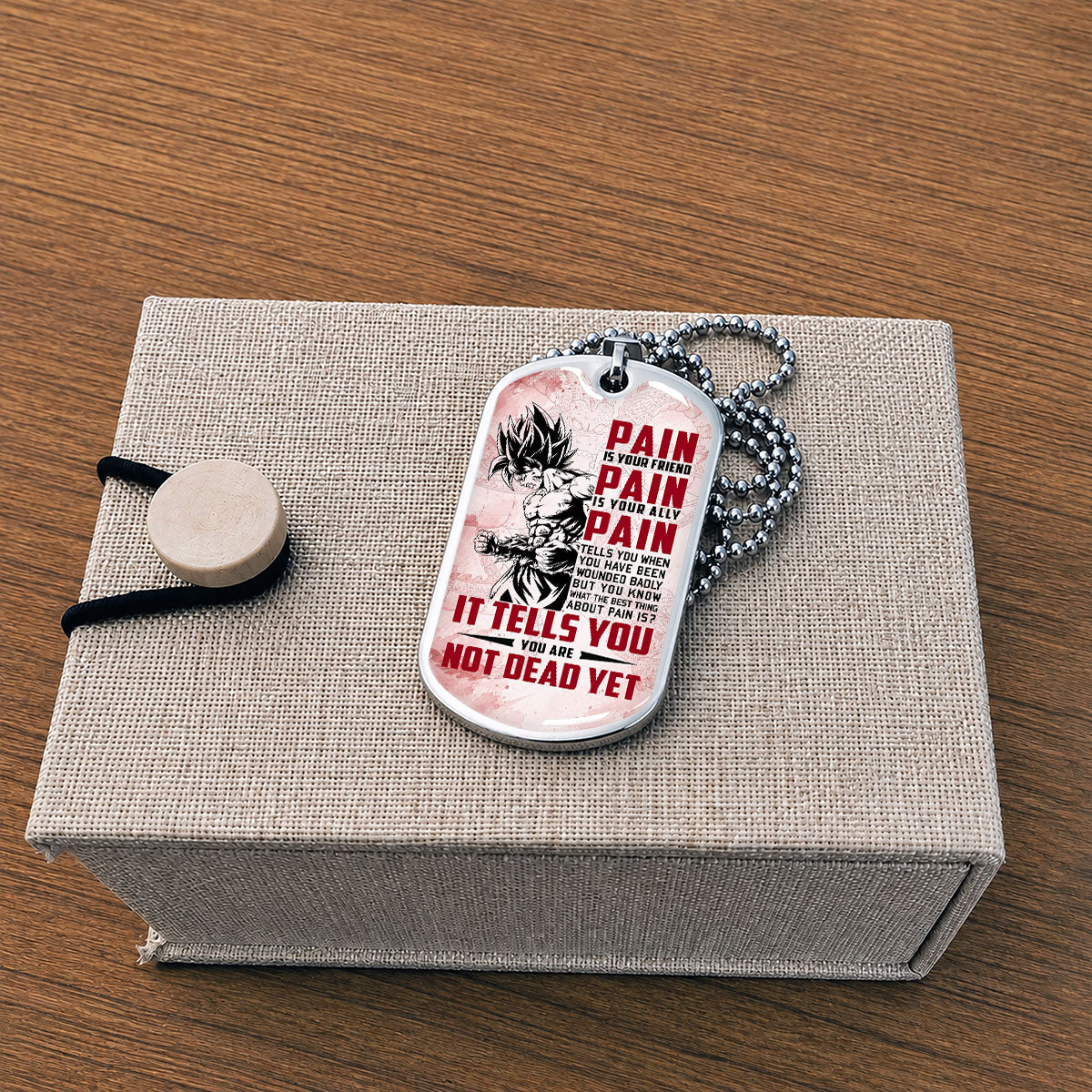 Dragon Ball Dog Tag Necklace - DRDL018 - Goku - Pain Is Your Friend - Gift for DBZ Fans - Military Ball Chain