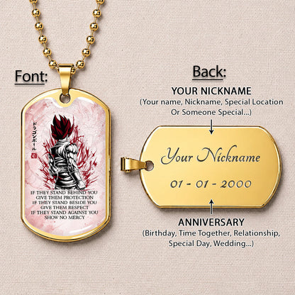 Dragon Ball Dog Tag Necklace - DRDL029 - Super Saiyan God Vegito - Show No Mercy - Military Ball Chain