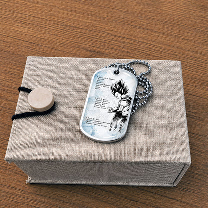 Dragon Ball Dog Tag Necklace - DRDL043 - Vegeta - 7 Virtues of a Warrior - 5 Keys to Health - Military Ball Chain