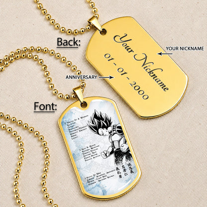 Dragon Ball Dog Tag Necklace - DRDL043 - Vegeta - 7 Virtues of a Warrior - 5 Keys to Health - Military Ball Chain