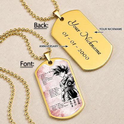 Custom Dragon Ball Goku Dog Tag Necklace - Motivational Quote “7 Virtues of a Warrior & 5 Keys to Health” Stainless Steel Pendant - Gift for DBZ Fans - DRDL044