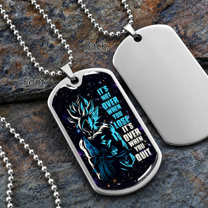 Custom Dragon Ball Saiyan Blue Goku Dog Tag Necklace - Motivational Quote “It's Not Over When You Lose” Stainless Steel Pendant - Gift for DBZ Fans - DRDL048