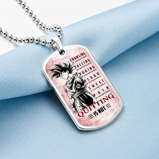 Dragon Ball Dog Tag Necklace - DRDL055 - Goku - Quitting Is Not - Gift for DBZ Fans - Military Ball Chain