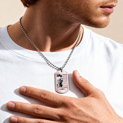 Dragon Ball Dog Tag Necklace - DRDL055 - Goku - Quitting Is Not - Gift for DBZ Fans - Military Ball Chain