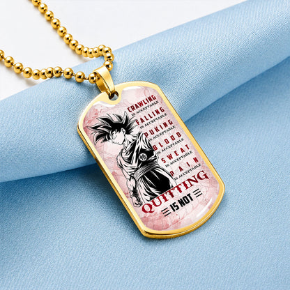 Dragon Ball Dog Tag Necklace - DRDL055 - Goku - Quitting Is Not - Gift for DBZ Fans - Military Ball Chain