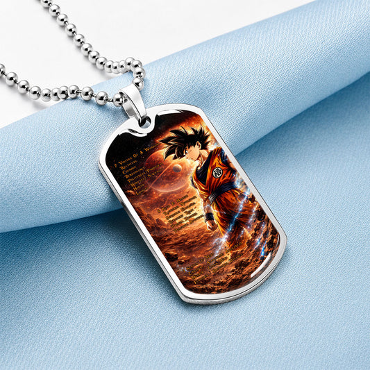 Dragon Ball Dog Tag Necklace - DRDL080 - Goku - 7 Virtues of a Warrior - 5 Keys to Health - Military Ball Chain