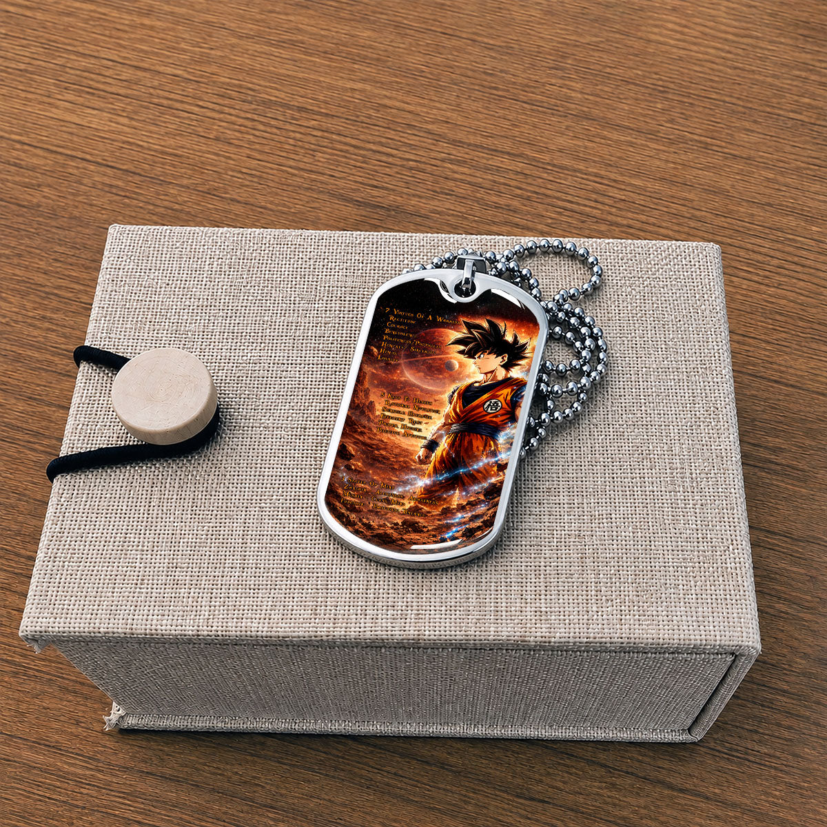 Dragon Ball Dog Tag Necklace - DRDL080 - Goku - 7 Virtues of a Warrior - 5 Keys to Health - Military Ball Chain
