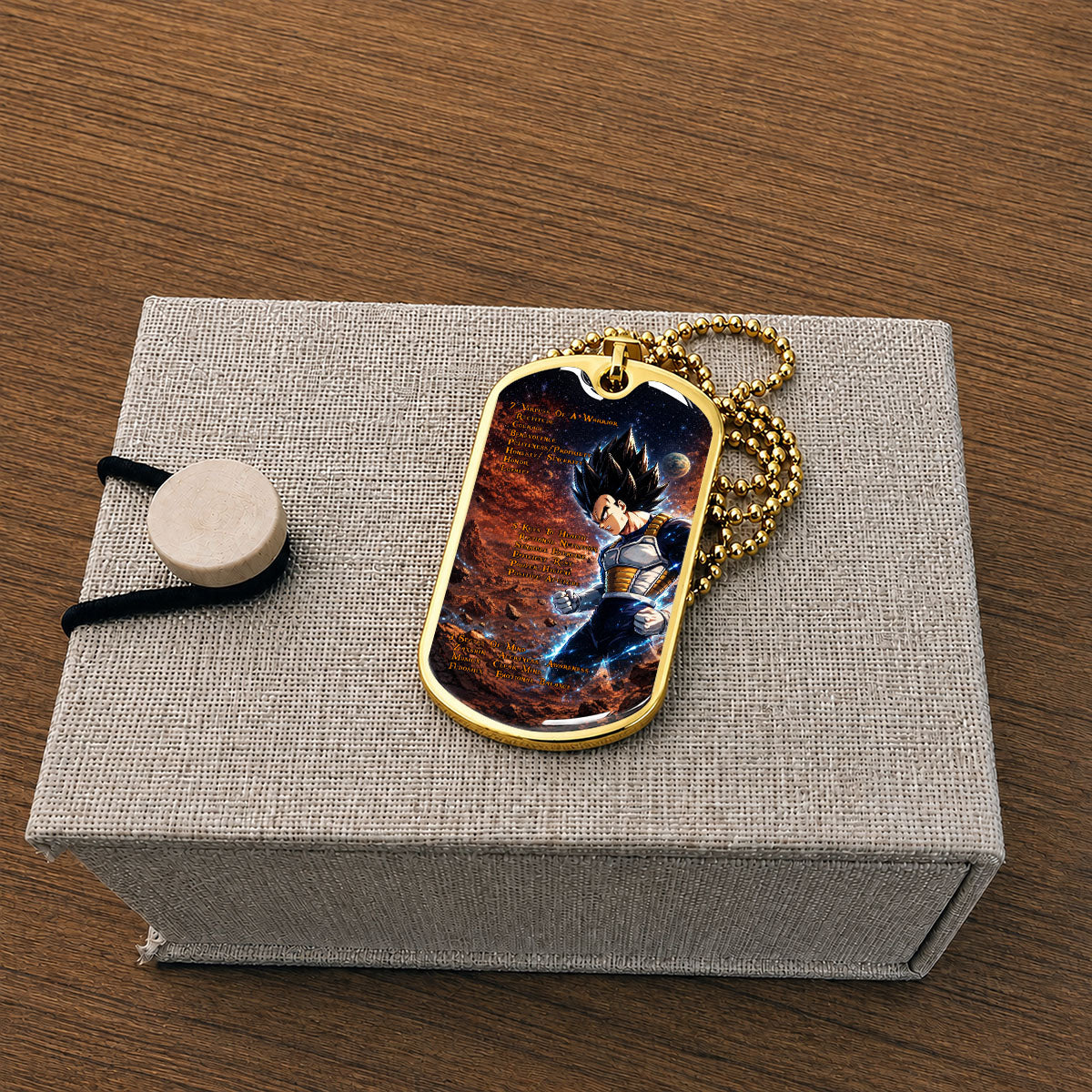 Dragon Ball Dog Tag Necklace - DRDL081 - Vegeta - 7 Virtues of a Warrior - 5 Keys to Health - Military Ball Chain