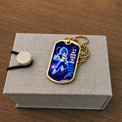 Custom Dragon Ball Saiyan Blue Vegeta Dog Tag Necklace - Motivational Quote “It's Not Over When You Lose” Stainless Steel Pendant - Gift for DBZ Fans - DRDL083