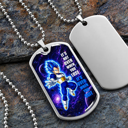 Dragon Ball Dog Tag Necklace - DRDL083 - Super Saiyan Blue Vegeta - It's Not Over When You Lose - Military Ball Chain