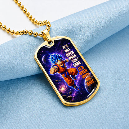 Dragon Ball Dog Tag Necklace - DRDL084 - Super Saiyan Blue Vegeta - It's Not Over When You Lose - Military Ball Chain