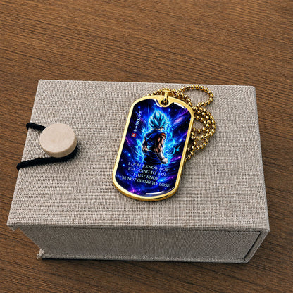 Custom Dragon Ball Saiyan Blue Vegito Dog Tag Necklace - Motivational Quote "I'm Not Going To Lose" Stainless Steel Pendant - Anime Gift for DBZ Fans - DRDL098