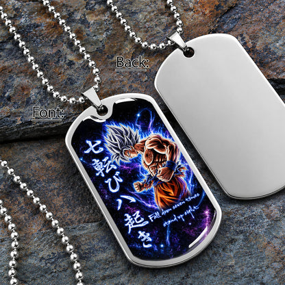 Dragon Ball Dog Tag Necklace - DRDL105 - Ultra Instinct Goku - Fall Down Seven Times Stand Up Eight - Military Ball Chain