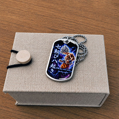 Dragon Ball Dog Tag Necklace - DRDL105 - Ultra Instinct Goku - Fall Down Seven Times Stand Up Eight - Military Ball Chain