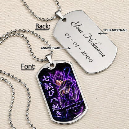 Dragon Ball Dog Tag Necklace - DRDL106 - Ultra Ego Vegeta - Fall Down Seven Times Stand Up Eight - Military Ball Chain