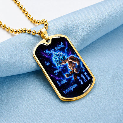 Dragon Ball Dog Tag Necklace - DRDL108 - Super Saiyan Blue Goku - Your Mind Is Your Best Weapon - Military Ball Chain