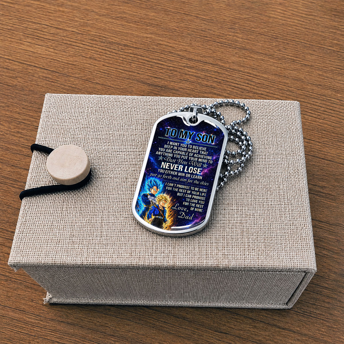 Personalized Dragon Ball Vegeta & Trunks Dog Tag Necklace - "To My Son From Dad" Stainless Steel Pendant - Meaningful Anime Gift for DBZ Fans - DRDL114
