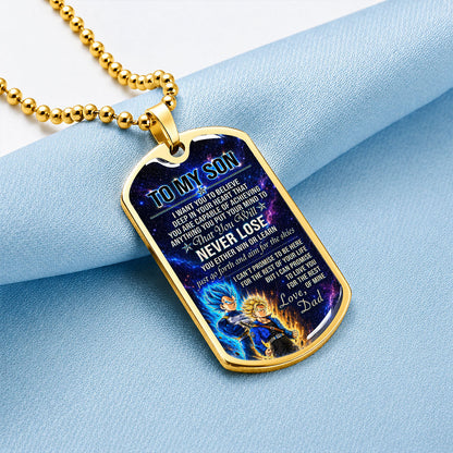 Personalized Dragon Ball Vegeta & Trunks Dog Tag Necklace - "To My Son From Dad" Stainless Steel Pendant - Meaningful Anime Gift for DBZ Fans - DRDL114